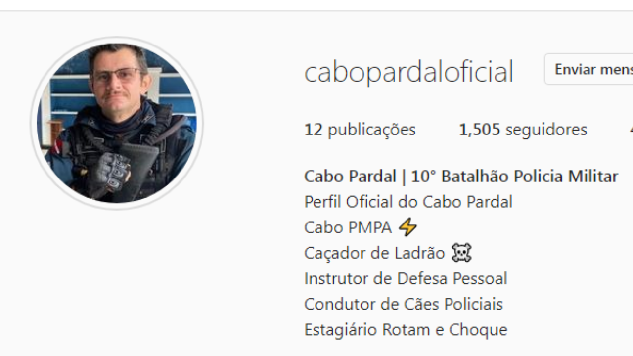 Perfil do Cabo Pardal nas redes Sociais conta com mais de 1500 seguidores até o momento