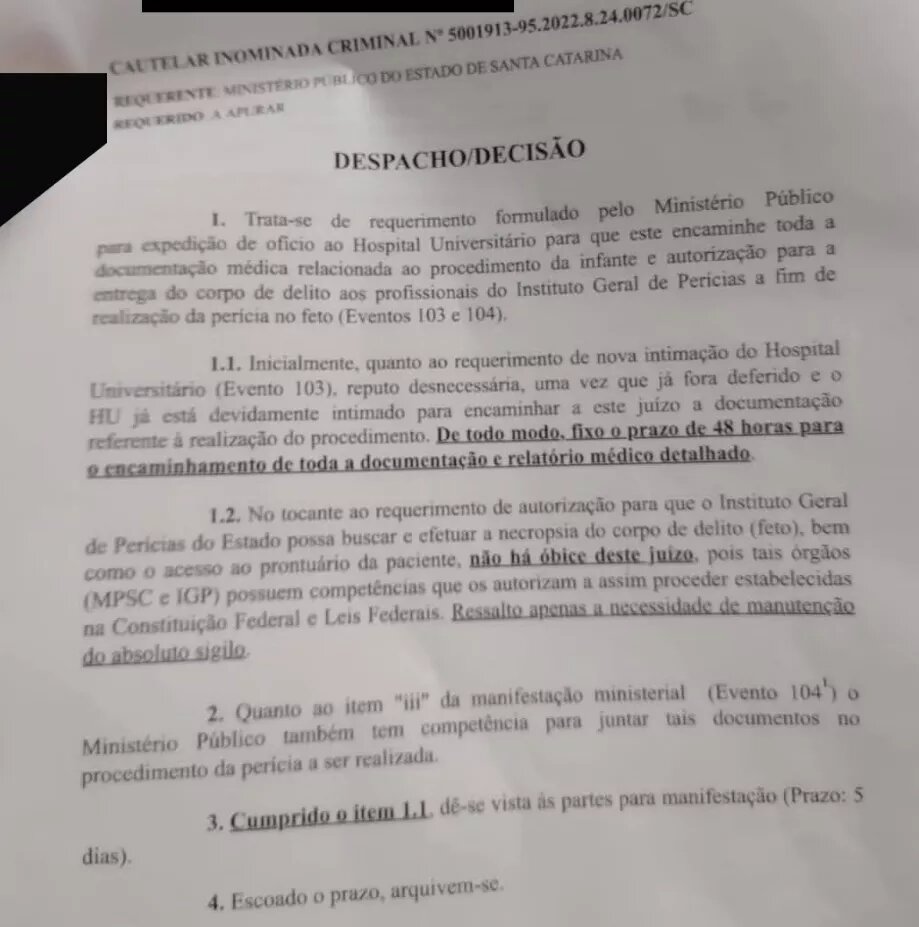 O despacho do juiz José Adilson Bittencourt Junior.