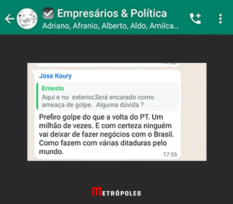 Empresários bolsonaristas defendem golpe de Estado