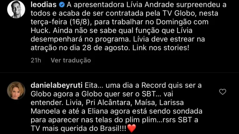 Filha de Silvio Santos alfineta Globo: 'Quer ser SBT'