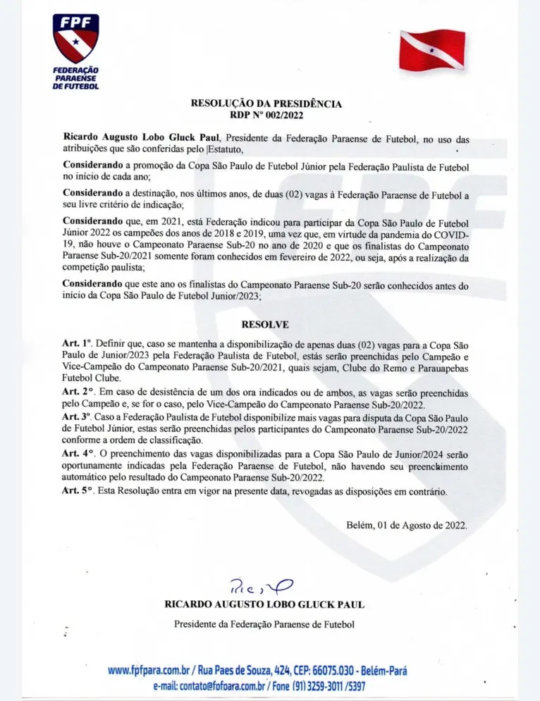 FPF confirma Remo e Parauapebas na Copa São Paulo de 2023