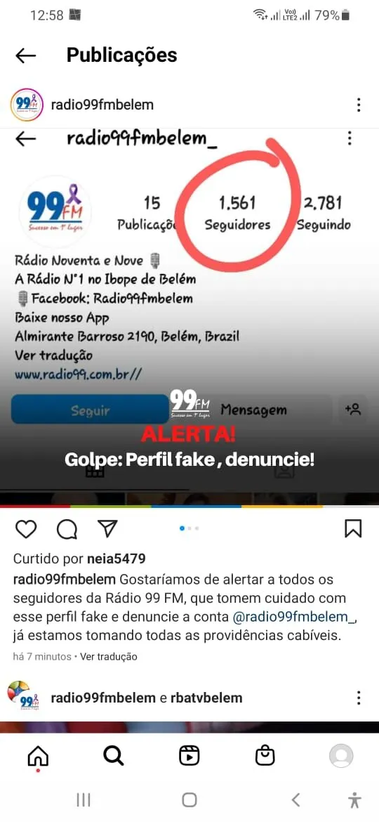 Perfil falso usa marca da 99FM no Instagram. Cuidado!