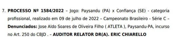 Destaque do Paysandu na Série C será julgado no STJD
