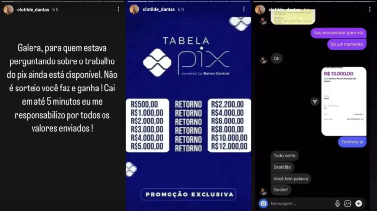 Stories do perfil da jornalista foram utilizados para aplicar golpes de transferências via Pix