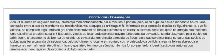 Trecho da súmula relata comportamento de torcedores do Paysandu