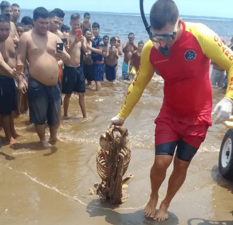 Banhistas encontram esqueleto humano em praia de Manaus