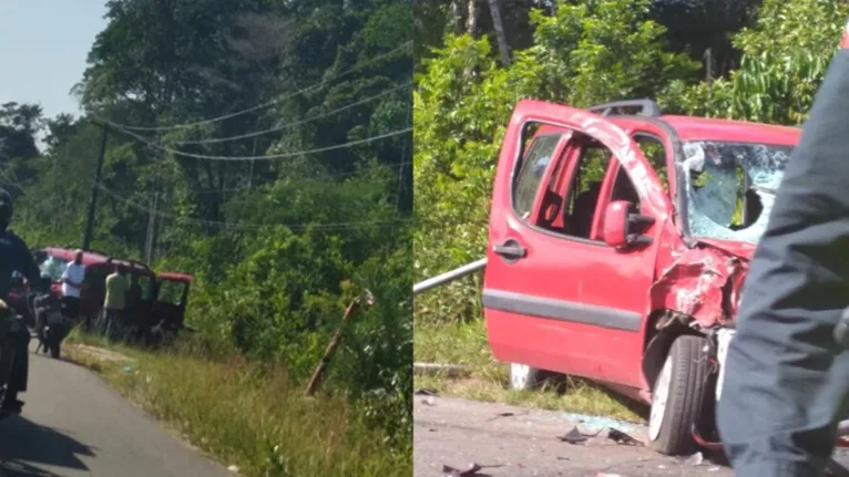 A colisão foi tão violenta que destriu parcialmente o carro de passeio envolvido.