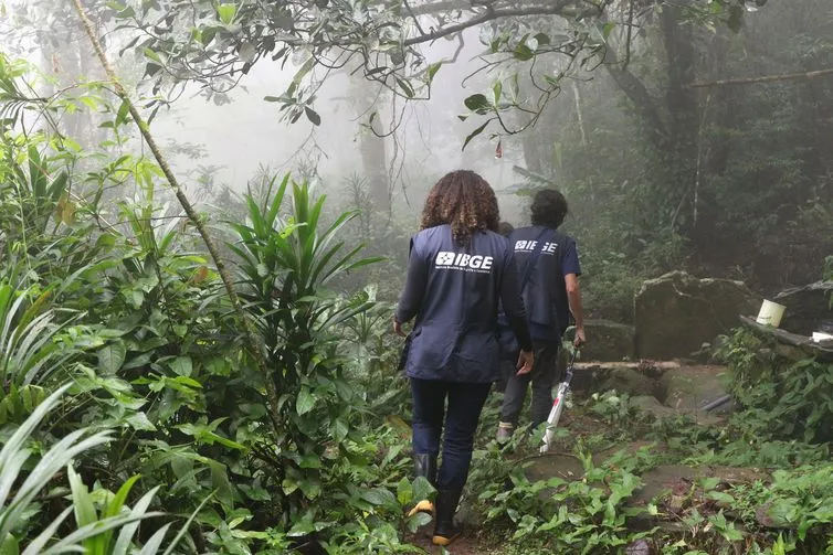 Recenseadores do IBGE percorrem trilhas da Comunidade Quilombola de Pedra Bonita.