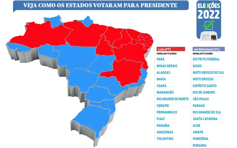 Mapa do Brasil mostra divisão na preferência do eleitorado