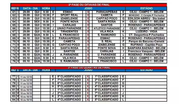 Segundinha define jogos da 2ª fase. Veja o calendário