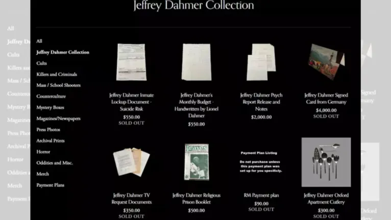 Itens de Jeffrey Dahmer disponível para venda