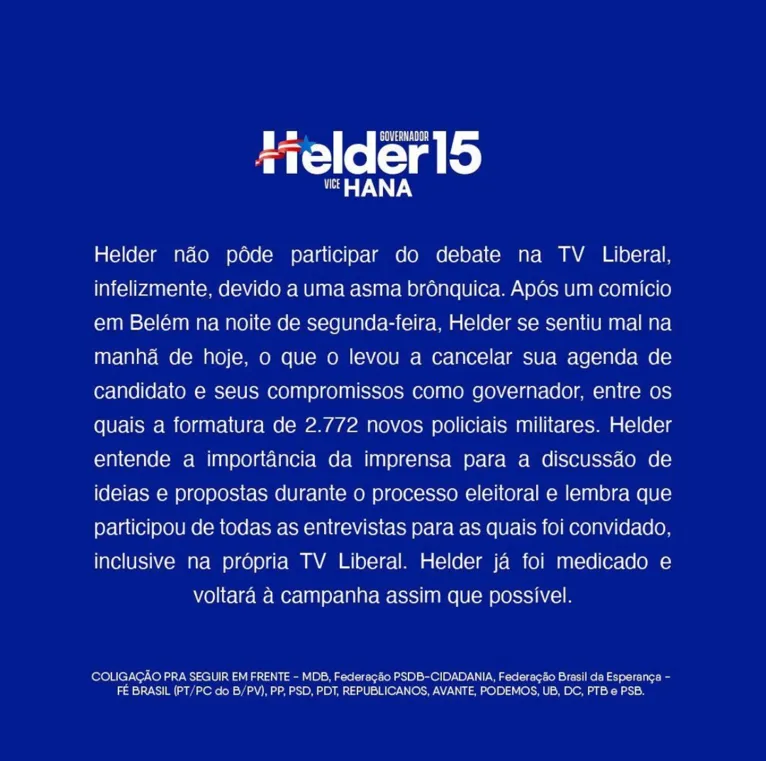 Helder cancela agenda de compromissos por problemas de saúde