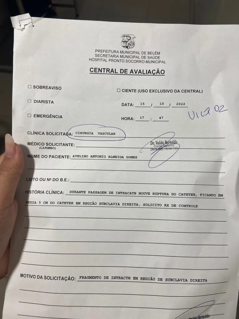 Avaliação feita por médico do PSM da 14 de Março comprova erro cometido durante cateterismo e solicita intervenção cirúrgica