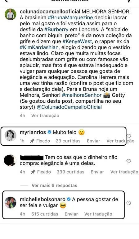 Michelle Bolsonaro chama Bruna Marquezine de "feia e vulgar"