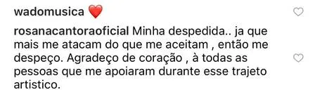 Rosana diz que vai parar a carreira após ataques á aparência