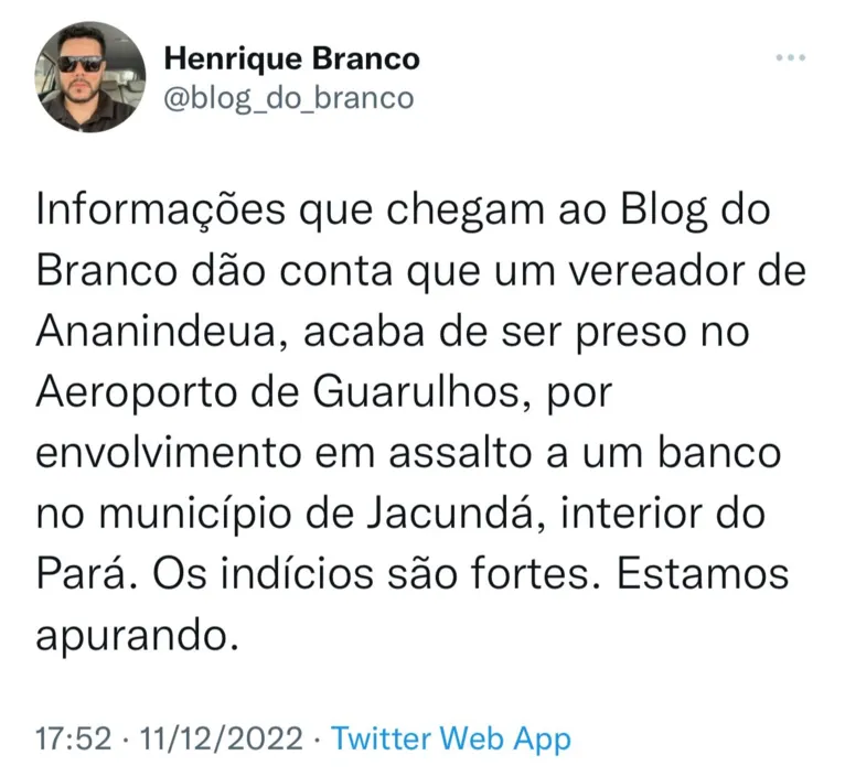 Vereador de Ananindeua fala sobre suposta prisão em SP