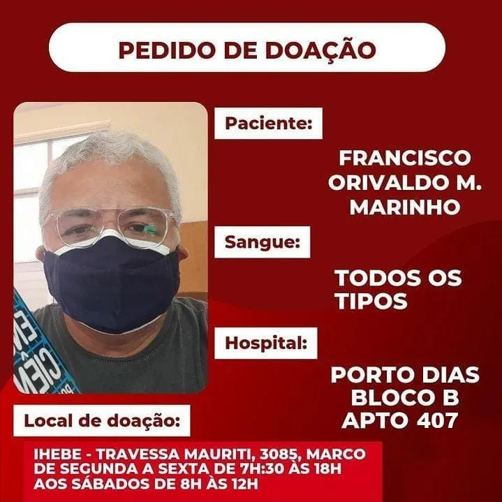 Paciente precisa de doação de sangue com urgência em Belém