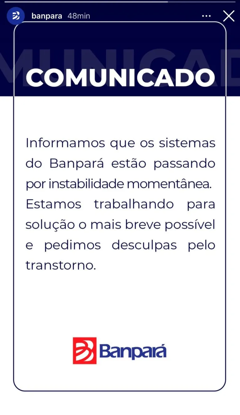 Sistemas do Banpará passam por instabilidade