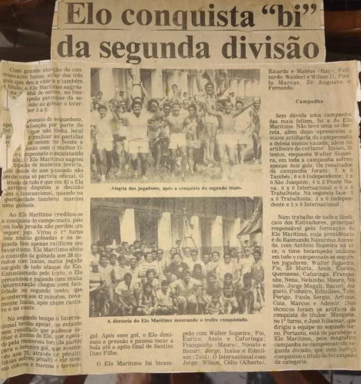 Jornal da época destaca na primeira linha os três gols marcados por Isaías, na final da Segunda Divisão