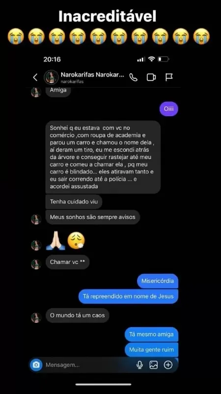 Bruna Luma, amiga de Naroka, revelou print de conversa com a vendedora de rifas