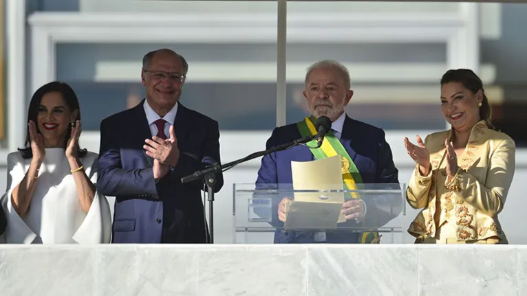 O presidente Luiz Inácio Lula da Silva durante cerimônia de posse, no Palácio do Planalto.