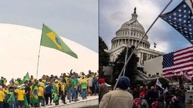 Deputados dos EUA exergam semelhanças entre a invasão do Capitólio, há dois anos, em Washington, e a destruição causada por bolsonaristas durante a invasão da Praça dos Três Poderes, no último domingo (08), em Brasília.