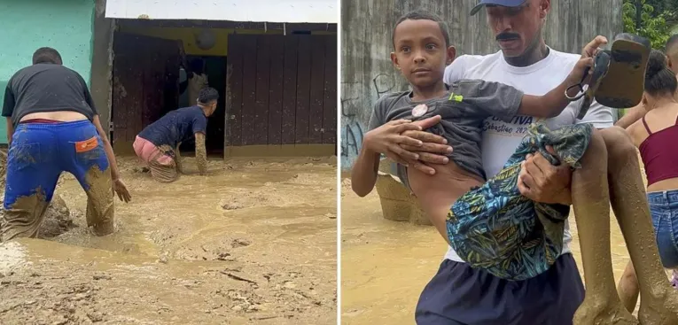 Moradores participam das buscas por desaparecidos e resgates de vítimas das chuvas, em São Sebastião.