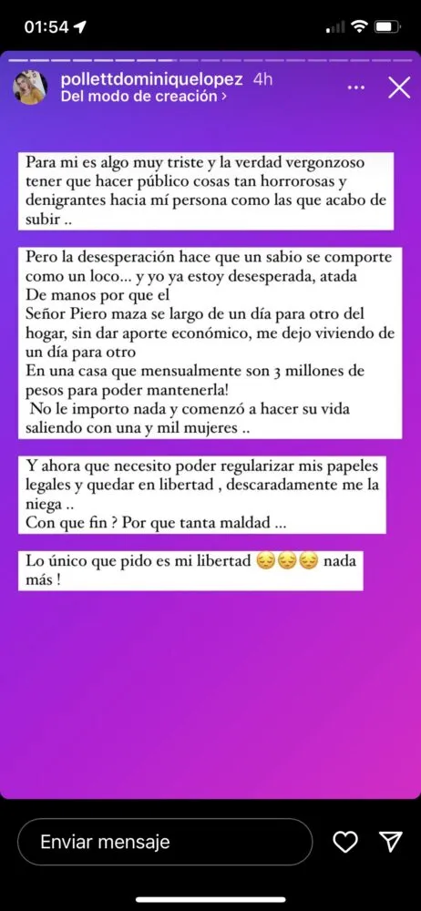 Postagem feita por Pollett López com a denúncia de agressão.