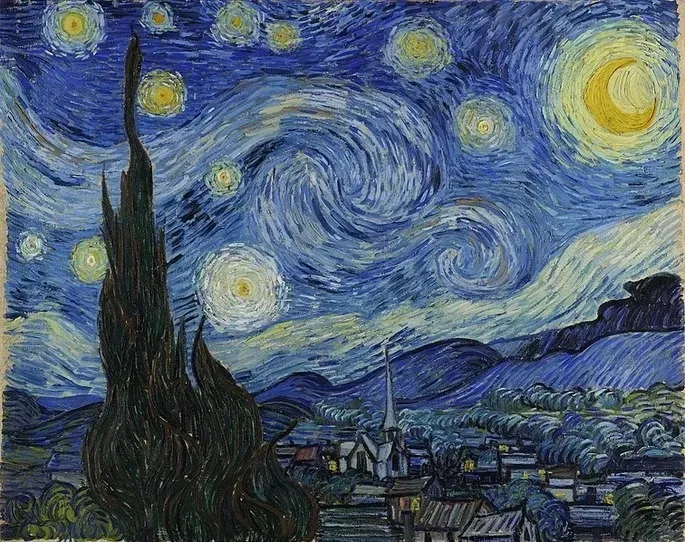O quadro "A Noite Estrelada", de 1889, foi pintado enquanto Van Gogh estava internado no hospital psiquiátrico de Saint-Rémy-de-Provence, na França.