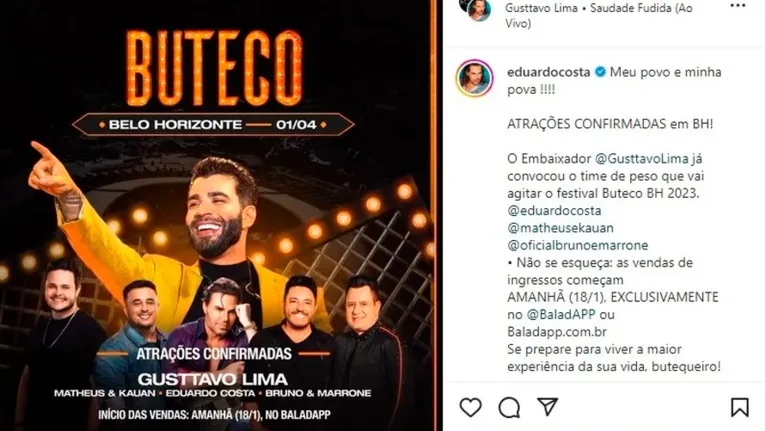 Anuncio do projeto conta com  a presença de Mateus e Cauã, Eduardo Costa e a dupla Bruno e Marrone