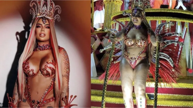 A esquerda foto que Rafaella postou no instagram, a direita foto feito pelo fotografo da Sapucaí.