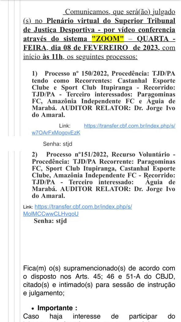 Bragantino e Paragominas têm novos julgamentos marcados