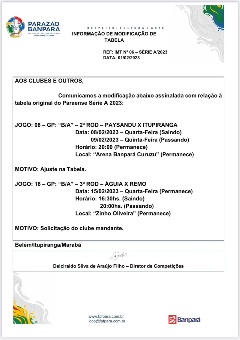 Partida entre Águia e Clube do Remo sofre alteração. Veja