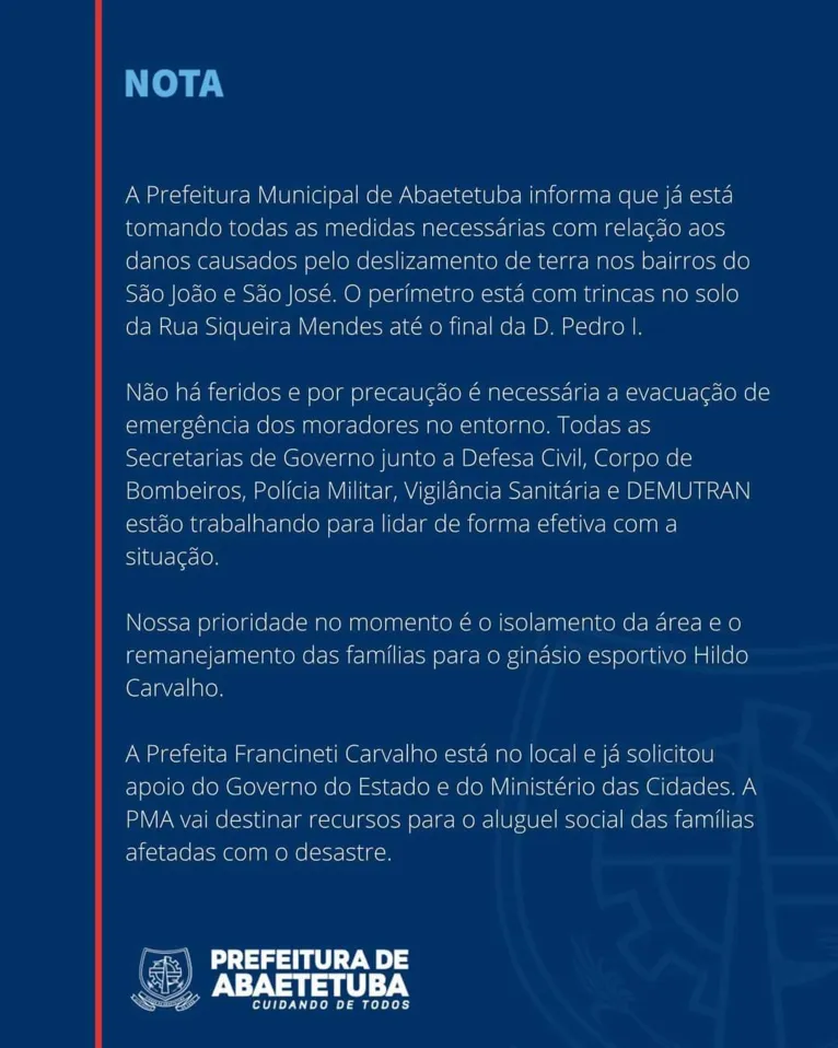 Nota oficial da Prefeitura Municipal de Abaetetuba
