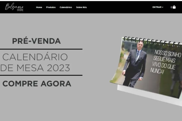 Imagem do site Bolsonaro Store, que vende calendário e outros itens em alusão ao ex-presidente