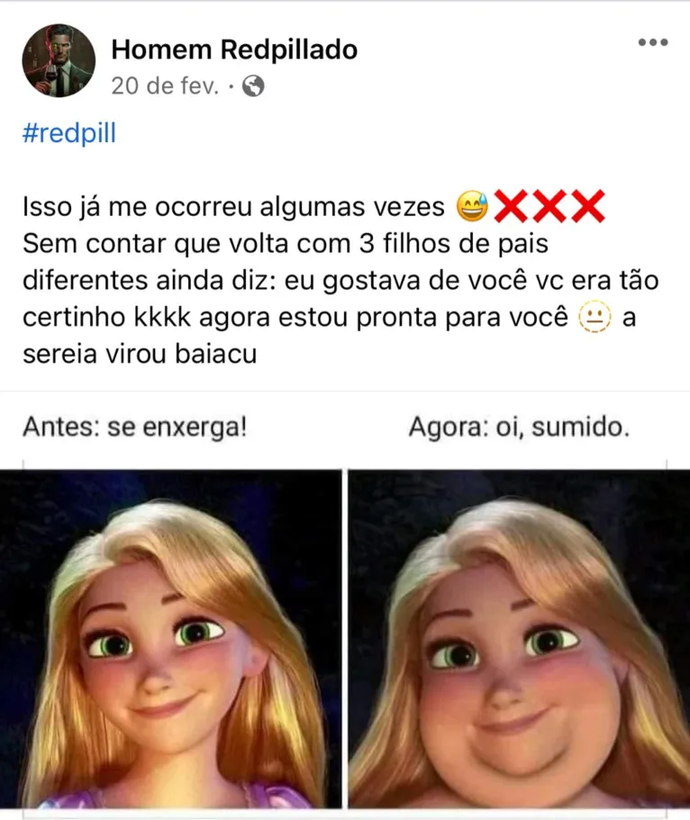 Postagem publicada no perfil "Homem Redpillado"