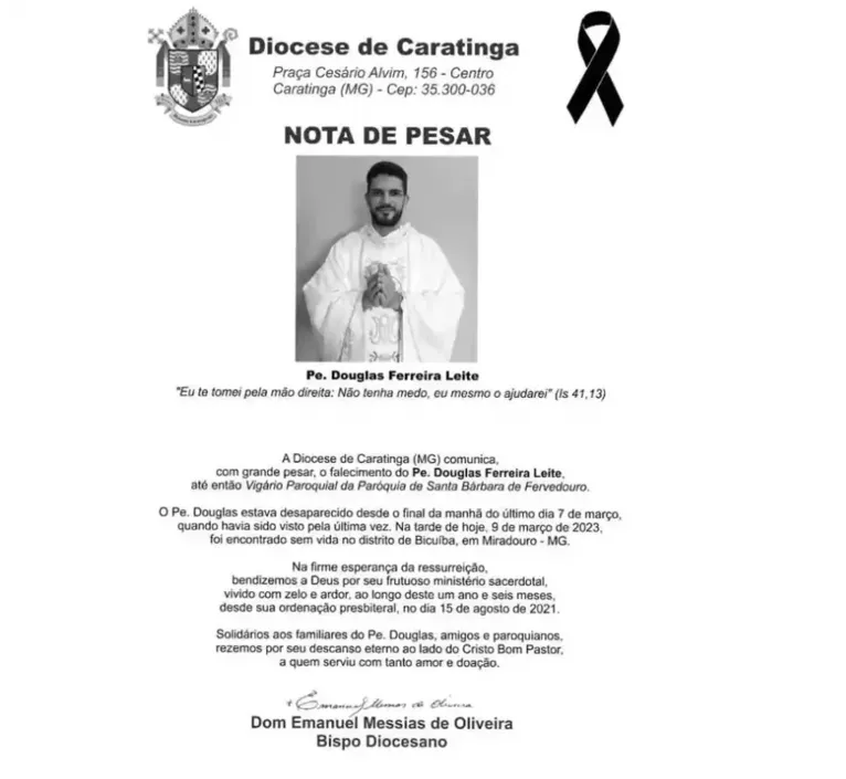 Padre desaparecido é encontrado morto em Minas Gerais 