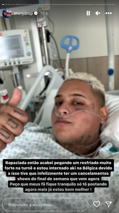 MC Ryan sai do show e vai direto para a UTI na Bélgica