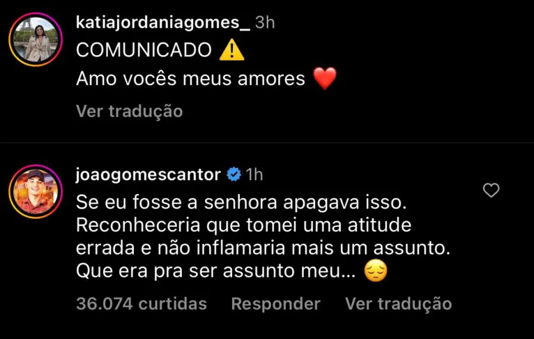 João Gomes alfineta a mãe em resposta a vídeo no Instagram