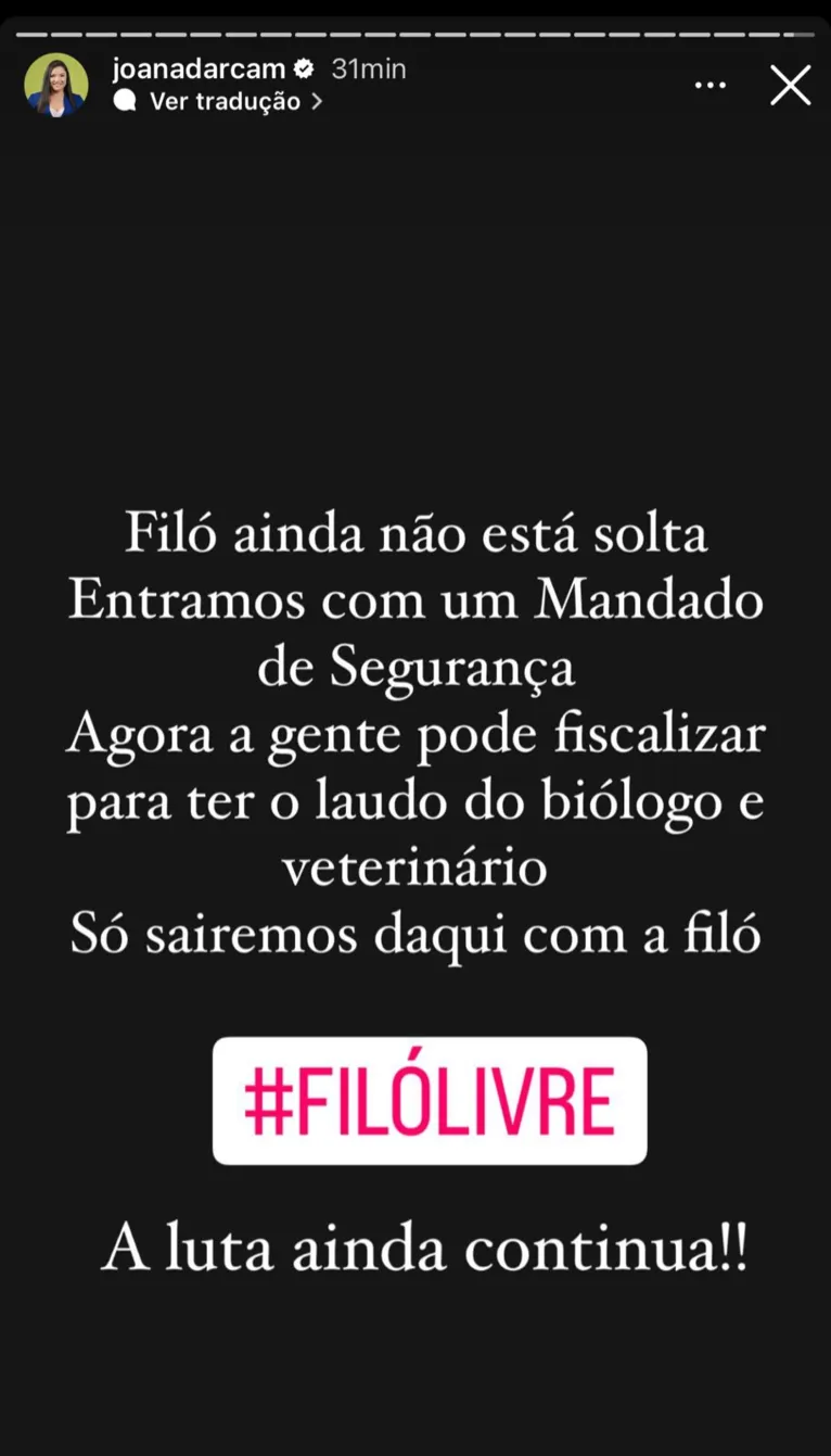 Justiça determina que Filó seja devolvida a influenciador