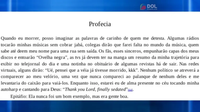 Rita Lee fez profecia sobre sua morte