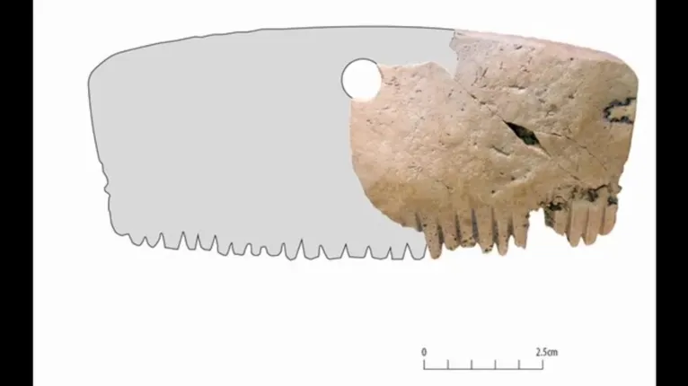 O pente era feito de um pedaço de um crânio humano.