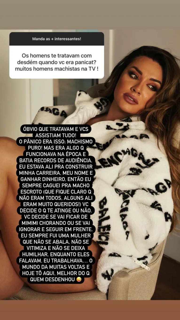 Pânico! Juju Salimeni desabafa sobre macho escroto: "batia"