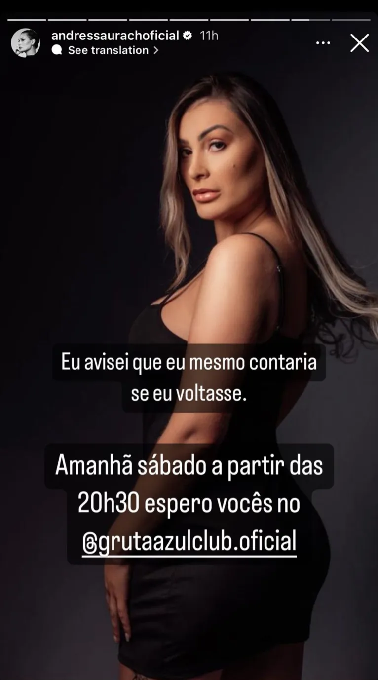 Andressa Urach volta a trabalhar em boate “adulta”