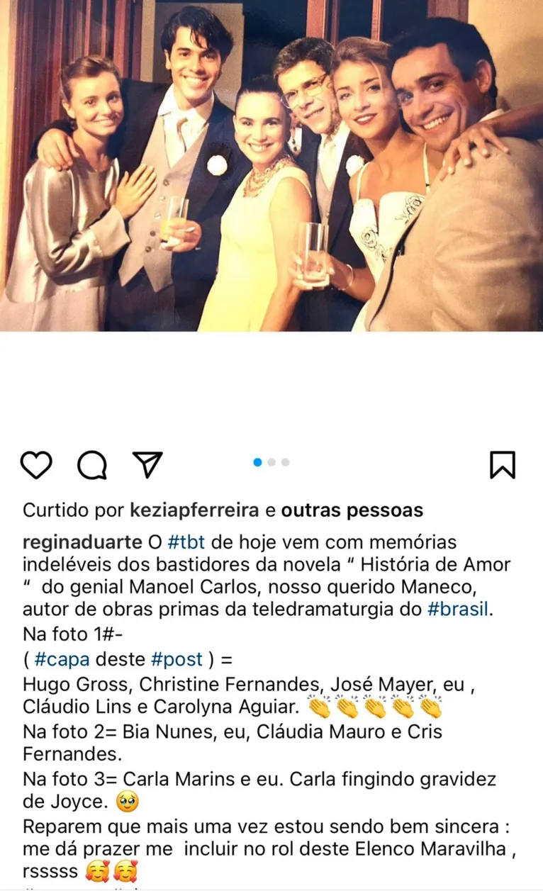 Regina Duarte e o elenco de "História de Amor"