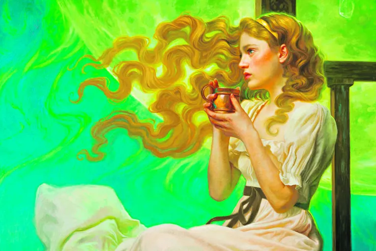 Ilustração de Howard Lyon para o miolo do livro “Tress, A Garota do Mar Esmeralda”