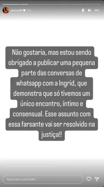 Antony expõe conversa com mais uma mulher que o acusa