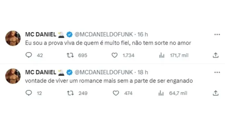 Indiretas de Mc Daniel nas redes sociais