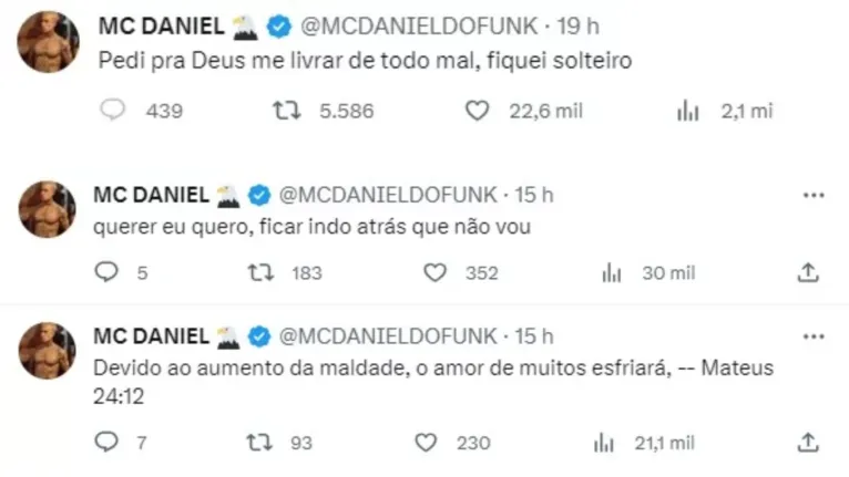 Indiretas de Mc Daniel nas redes sociais