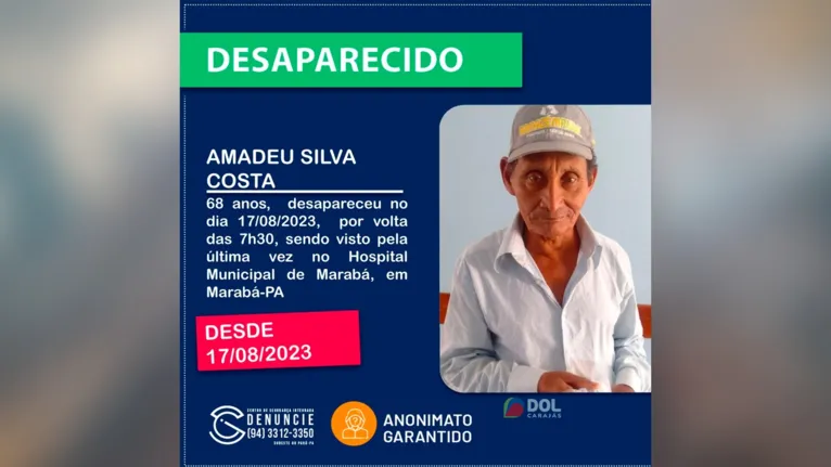 Idoso de 68 anos desaparece do Hospital Municipal de Marabá
